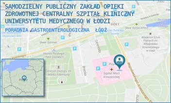 PORADNIA GASTROENTEROLOGICZNA - SAMODZIELNY PUBLICZNY ZAKŁAD OPIEKI ZDROWOTNEJ CENTRALNY SZPITAL KLINICZNY UNIWERSYTETU MEDYCZNEGO W ŁODZI - UL. SPORNA 36/50,  ŁÓDŹ