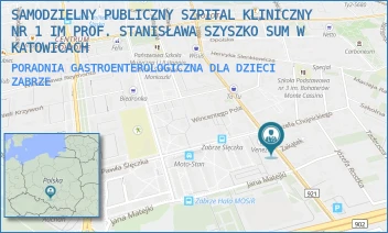 PORADNIA GASTROENTEROLOGICZNA DLA DZIECI - SAMODZIELNY PUBLICZNY SZPITAL KLINICZNY NR 1 IM PROF. STANISŁAWA SZYSZKO SUM W KATOWICACH - UL. 3 MAJA 13-15,  ZABRZE